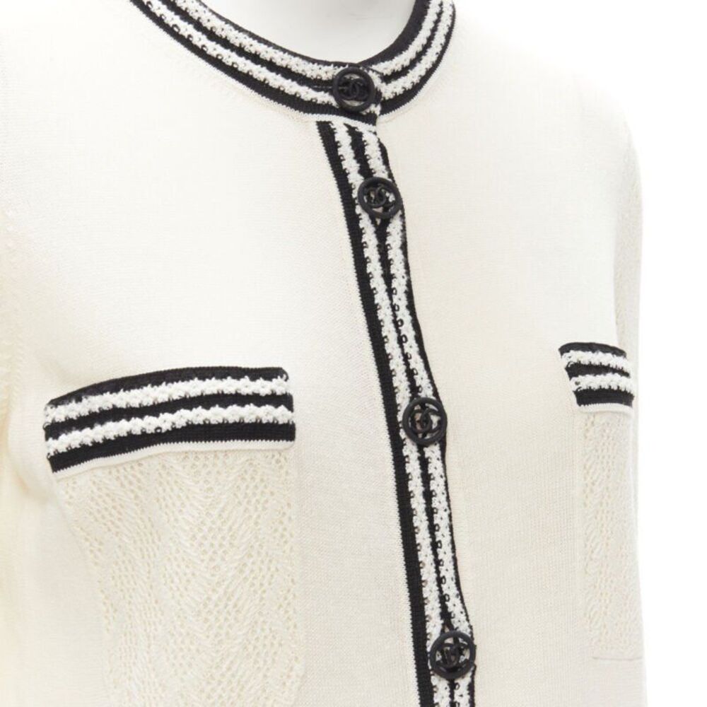 CHANEL cream beige 4-pocket black CC crochet knit midi dress FR38 S - Picture 7 of 8